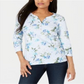 Karen Scott Women's Havana Falls Floral Print Henley Top Blue Size Small