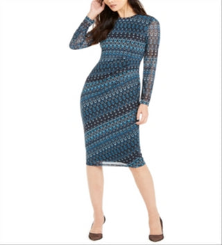 INC International Concepts Women's Side Ruched MIDI Dress Blue Size 16