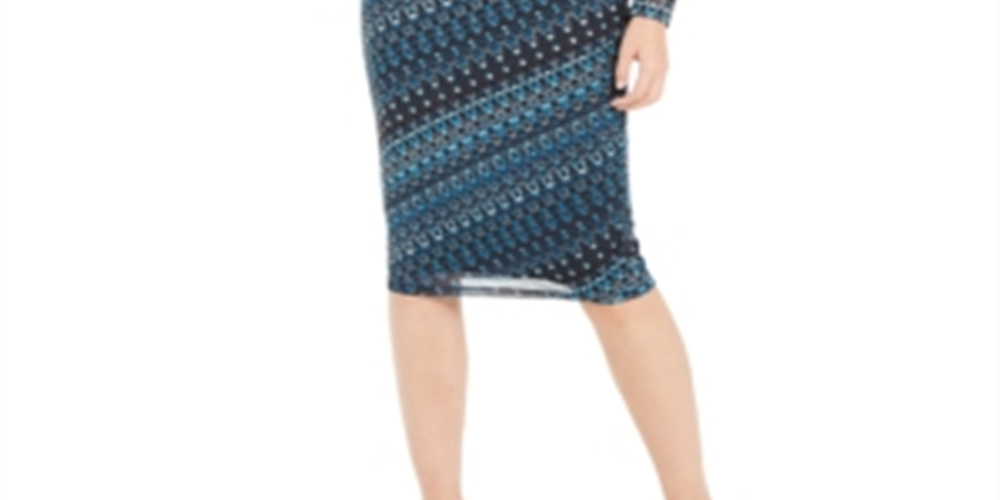 INC International Concepts Women's Side Ruched MIDI Dress Blue Size 16