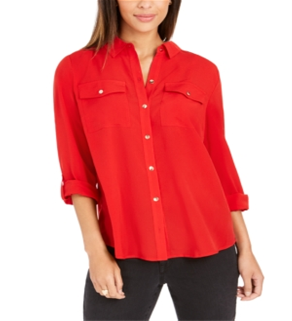 Charter Club Women's Two Pocket Shirt Red Size X-Small