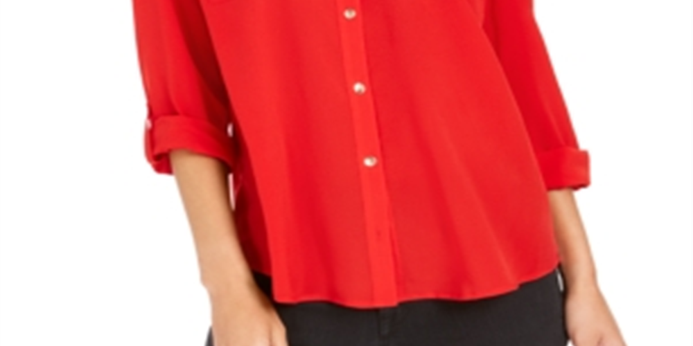 Charter Club Women's Two Pocket Shirt Red Size X-Small
