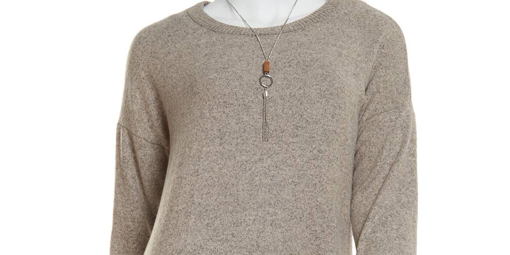 Bcx Junior's Shine Tunic Sweater with Necklace Dark Charcoal Size Large