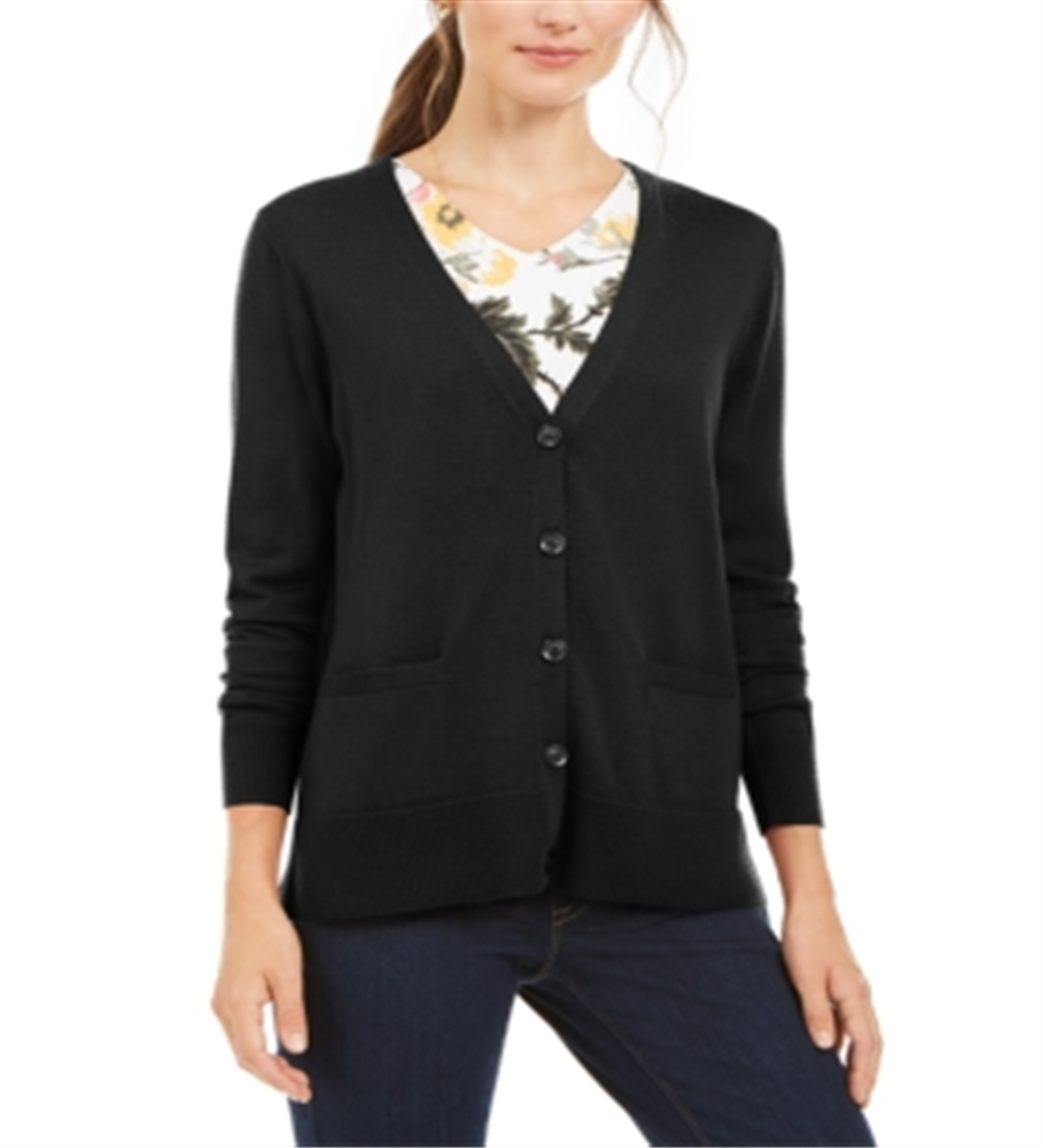 Charter Club Women's Merino Wool V Neck Cardigan Black Size X-Small