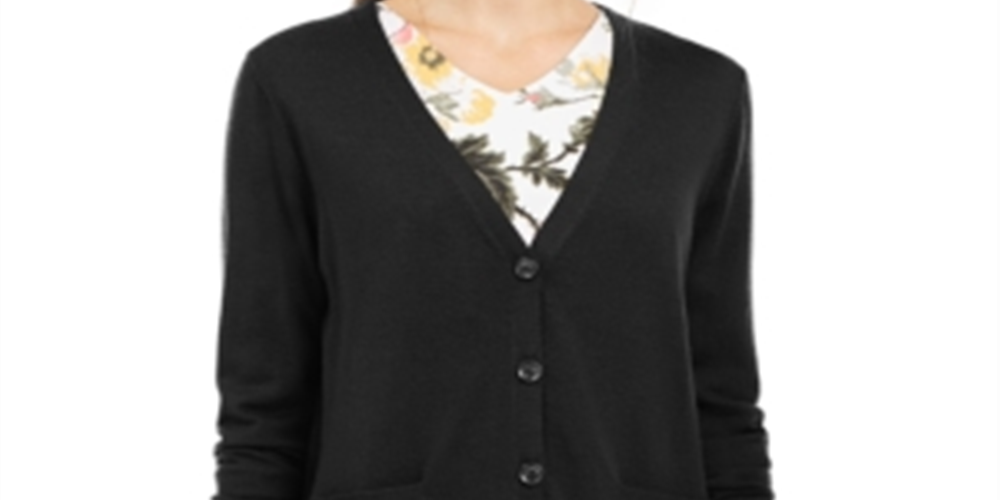 Charter Club Women's Merino Wool V Neck Cardigan Black Size X-Small
