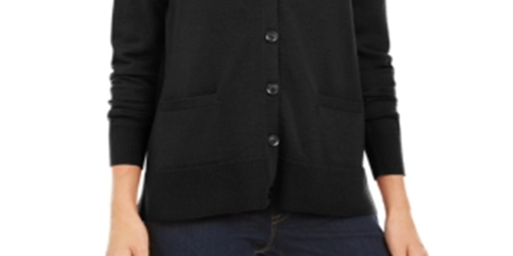 Charter Club Women's Merino Wool V Neck Cardigan Black Size X-Small