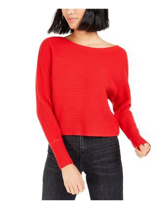 Bar III Women's Ribbed Long Sleeve Sweater Red Size S