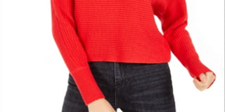 Bar III Women's Ribbed Long Sleeve Sweater Red Size S