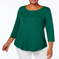 JM Collection Women's Scoopneck Top Green Size 1X