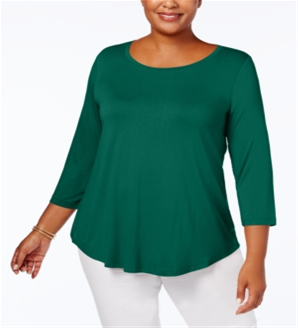 JM Collection Women's Scoopneck Top Green Size 1X