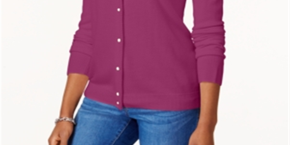Karen Scott Women's Luxsoft Button Cardigan Rasberry Size Petite S