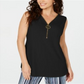 JM Collection Women's Sleeveless Zip Top Black Size Petite Small