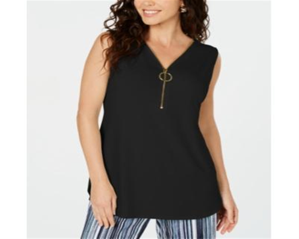 JM Collection Women's Sleeveless Zip Top Black Size Petite Small