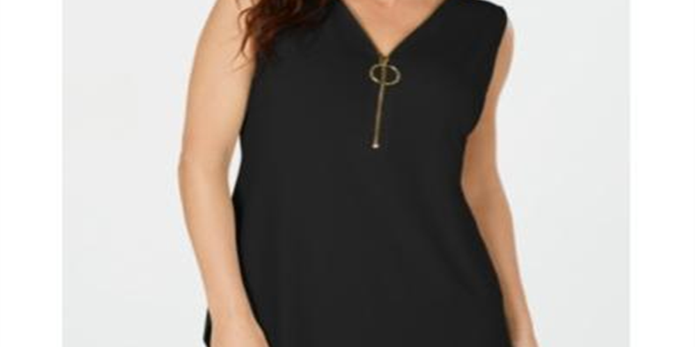 JM Collection Women's Sleeveless Zip Top Black Size Petite Small