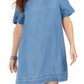 Style & Co.Women's Fringed Denim T-Shirt Dress Blue Size Small