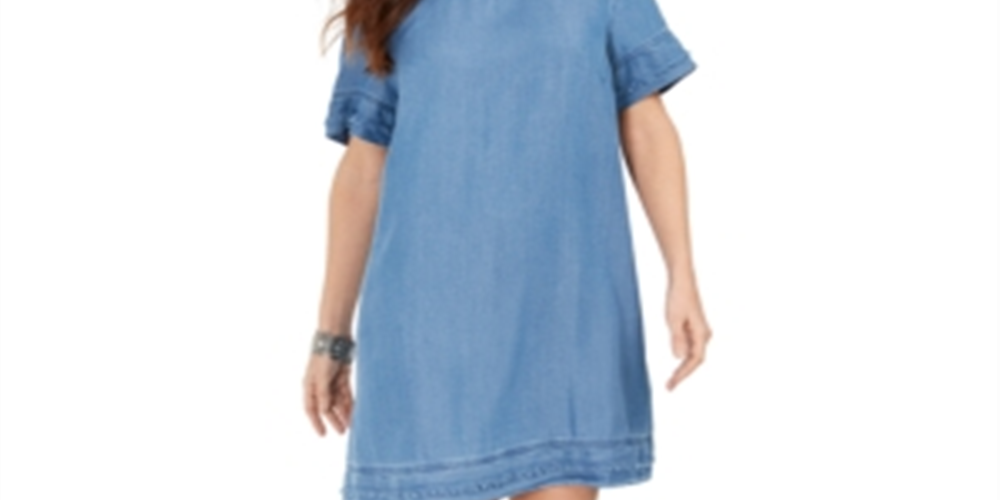 Style & Co.Women's Fringed Denim T-Shirt Dress Blue Size Small