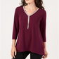 JM Collection Women's Beaded V Neck Tunic  Burgundy Size S