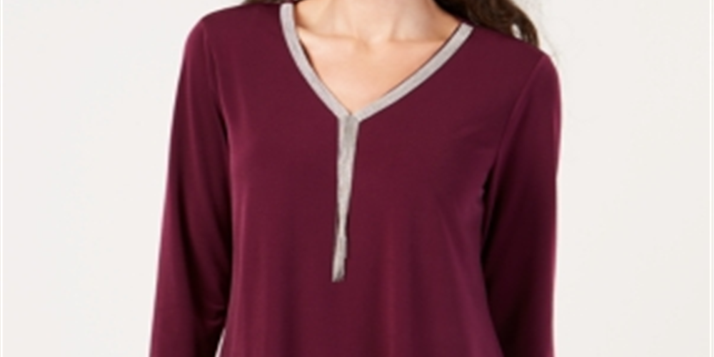 JM Collection Women's Beaded V Neck Tunic  Burgundy Size S