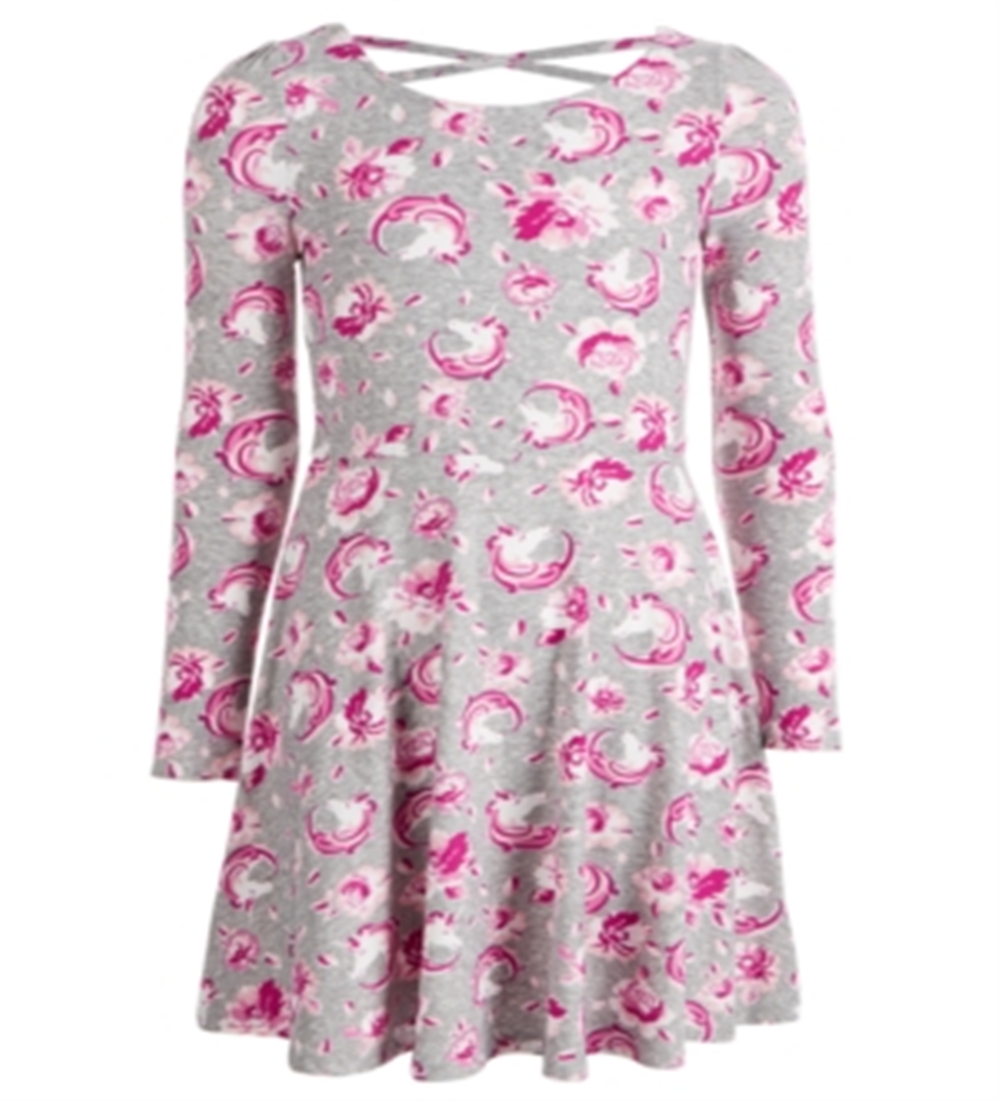 Epic Threads Big Girl's Unicorn & Floral Print Dress Gray Size Large