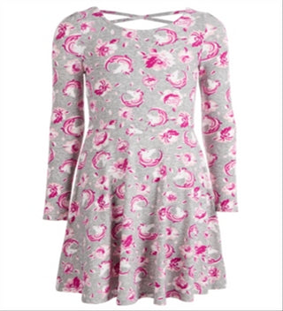 Epic Threads Big Girl's Unicorn & Floral Print Dress Gray Size Large