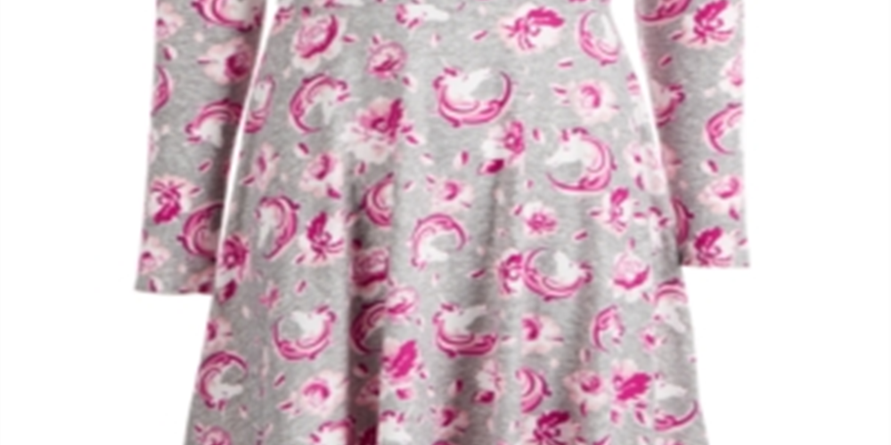 Epic Threads Big Girl's Unicorn & Floral Print Dress Gray Size Large