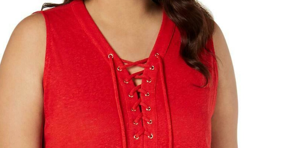 INC International Concepts Women's Lace up Sheer Tank Top Red Size Petite S