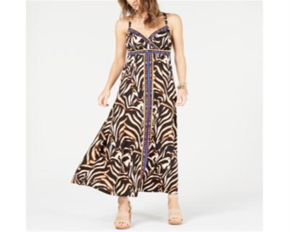 INC International Concepts Women's Strappy Back Maxi Dress Black Gold Size Petite Medium