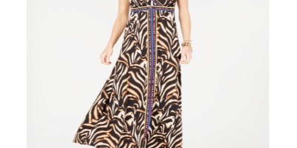 INC International Concepts Women's Strappy Back Maxi Dress Black Gold Size Petite Medium