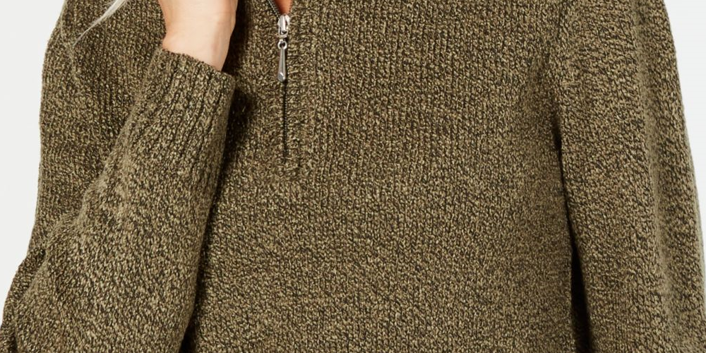 Karen ScottWomen's Wing Collar Zip Neck Sweater Green Size X-Small