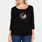 Karen Scott Women's 3/4 Sleeve Embellished Cotton Top Black Size X-Small