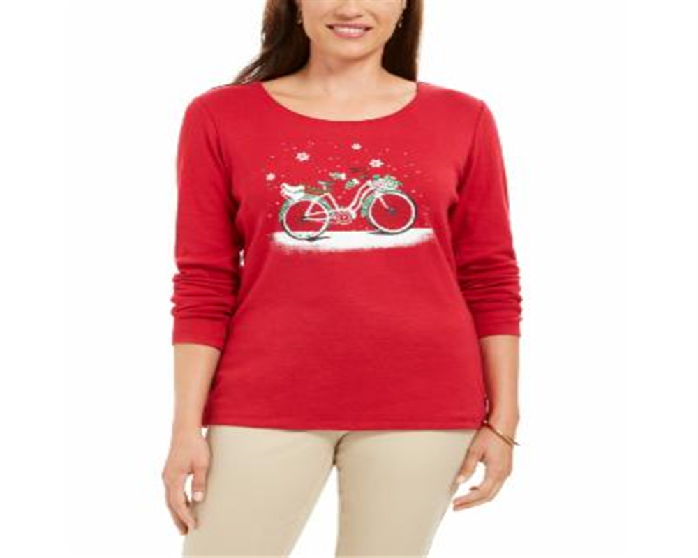 Karen Scott Women's Snow Bike Cotton Top Red Size X-Small