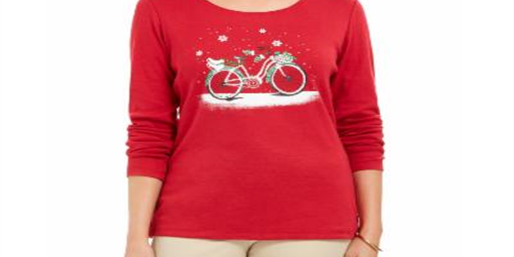 Karen Scott Women's Snow Bike Cotton Top Red Size X-Small