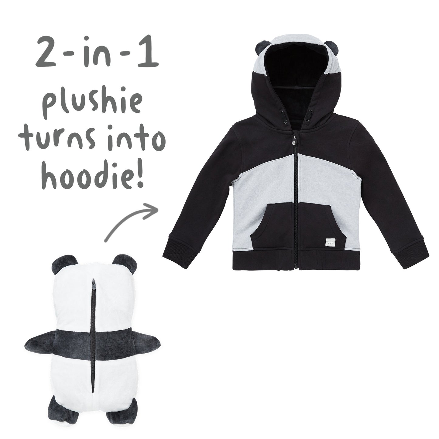 Cubcoats Kid's Transforming 2 in 1 Hoodie Sweater Jacket and Soft Character Plushie Black Size 2T