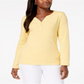 Karen Scott Women's Cotton Henley Top  Yellow Size X-Small