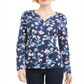 Karen Scott Women's Floral Print Henley Top Blue Size X-Small