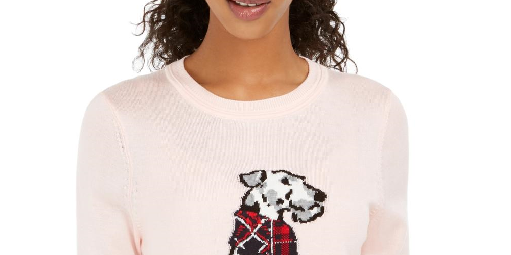 Tommy Hilfiger Women's Long Sleeve Terrier Print Pullover Sweater Pink Size Large