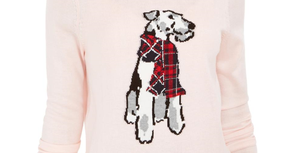 Tommy Hilfiger Women's Long Sleeve Terrier Print Pullover Sweater Pink Size Large