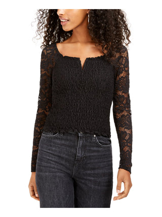 Crave Fame Junior's Lace Smocked Top Black Size Small