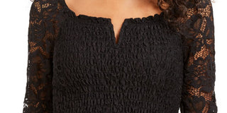 Crave Fame Junior's Lace Smocked Top Black Size Small