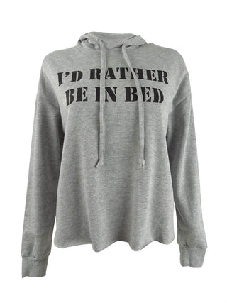 Rebellious One Junior's I D Rather Be in Bed Graphic Hoodie Gray Size Large