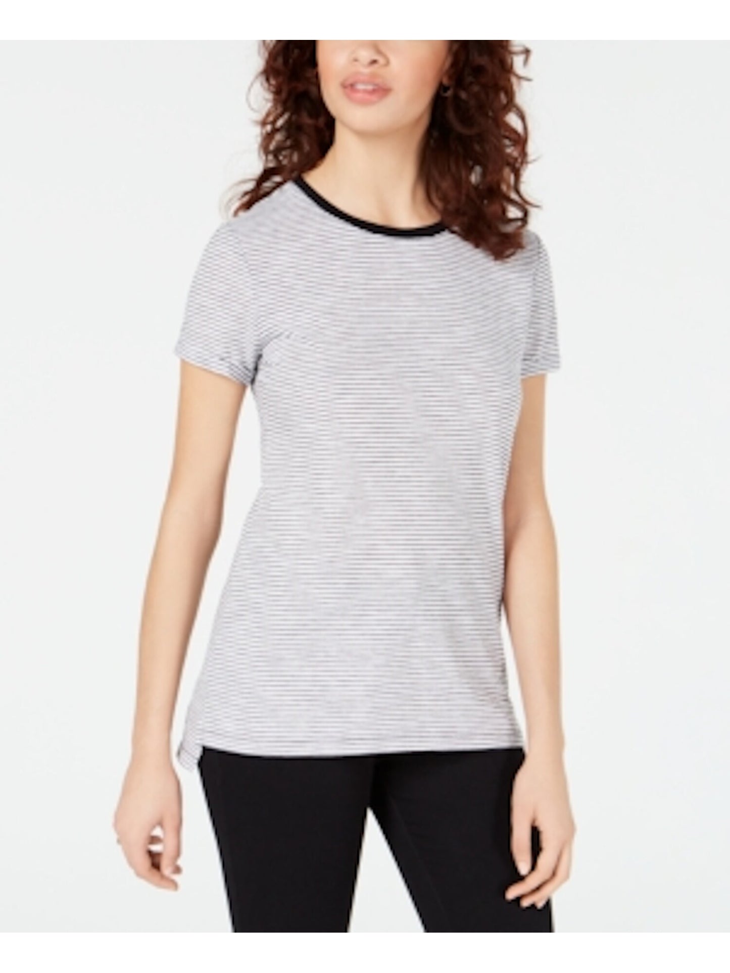 Maison Jules Women's Striped Short Sleeve Crew Neck T-Shirt Top White Size Large