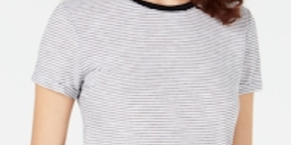 Maison Jules Women's Striped Short Sleeve Crew Neck T-Shirt Top White Size Large