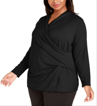 Alfani Women's Plus Faux-Wrap Top Black Size 0X