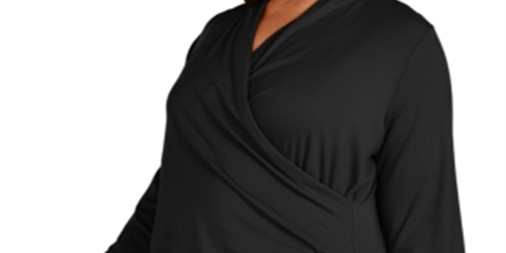 Alfani Women's Plus Faux-Wrap Top Black Size 0X
