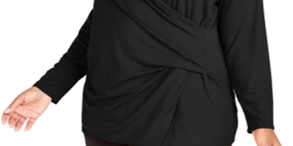 Alfani Women's Plus Faux-Wrap Top Black Size 0X