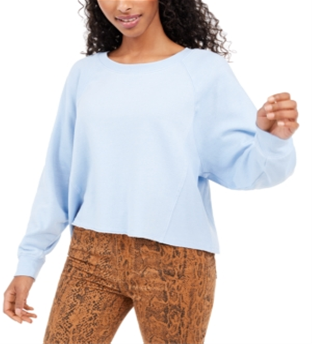 Hippie Rose Junior's Cropped Raw Edged Sweatshirt Blue Size Large