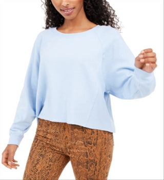 Hippie Rose Junior's Cropped Raw Edged Sweatshirt Blue Size Large
