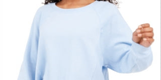 Hippie Rose Junior's Cropped Raw Edged Sweatshirt Blue Size Large