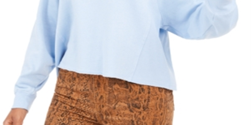 Hippie Rose Junior's Cropped Raw Edged Sweatshirt Blue Size Large