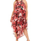 Love Squared Women's Floral Sleeveless Halter MIDI Dress Red Size 3X
