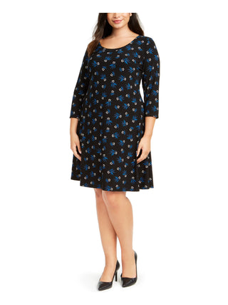 Anne Klein Women's 3/4 Sleeve Knee Length Fit Flare Dress Black Size 1X